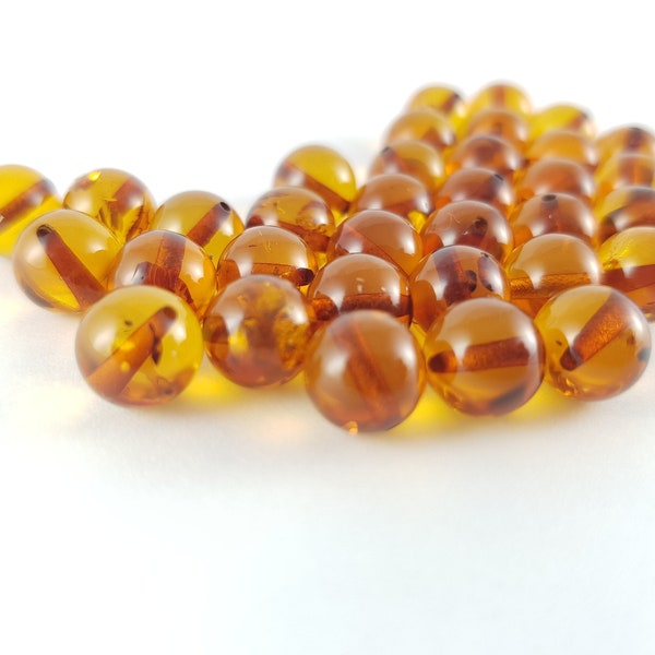 Perles d’ambre baltique de 8 mm / Perles d’ambre rondes / Couleur cognac / Avec trou percé / Fabrication de bijoux / Perles d’ambre authentiques / Perles rondes de 8 mm