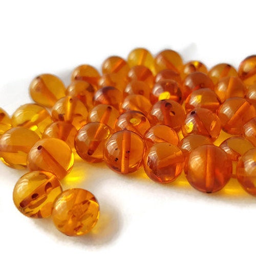 Baltic Amber Beads / Round Amber Beads / Honey Color / With Etsy