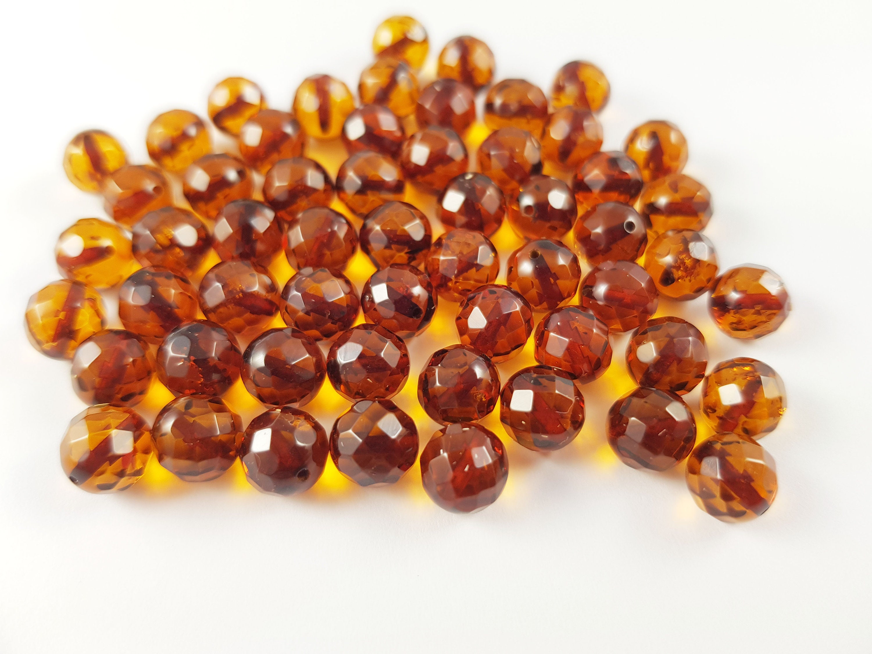 Baltic Amber Beads / 8 Mm Round Faceted Amber Beads / Cognac - Etsy