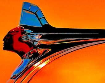 Pontiac Hood ornament fine art photo, Indian hood ornament photo, Amber Pontiac hood ornament wall art, Vintage auto emblem fine art photo