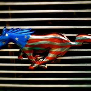 Mustang grill emblem photo, Mustang wall art, Ford Mustang grill emblem photo, Mustang pony photo, Mustang home decor photo, Mustang w flag