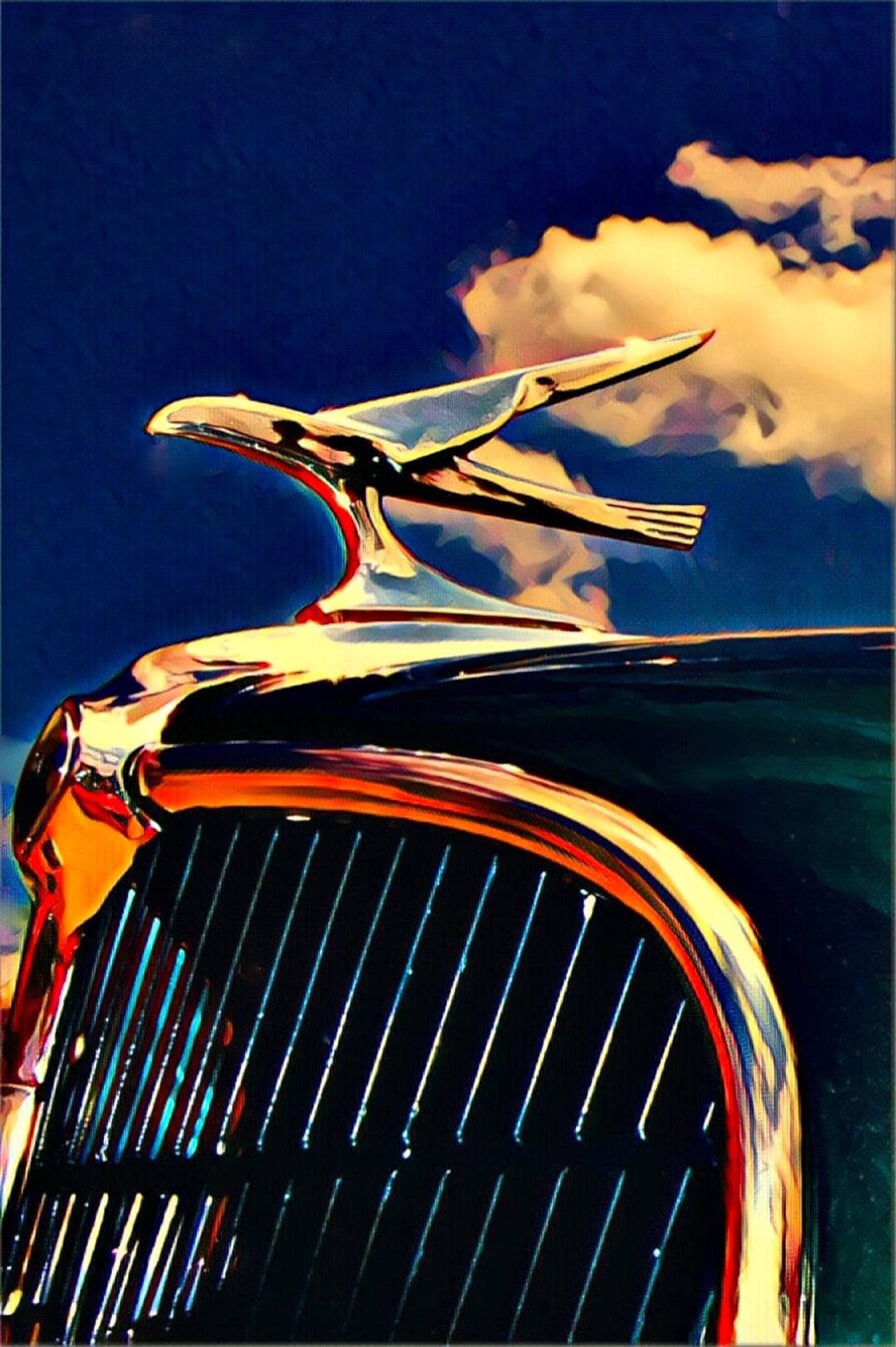 Vintage Hood Ornament Art Decor, Winged Bird Hood Ornament Photo, Stylized Bird Hood Ornament