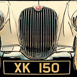 Vintage Jaguar automobile wall art, Jaguar automobile wall art, British wall art, Vintage car, Vintage automobile, British sports car,