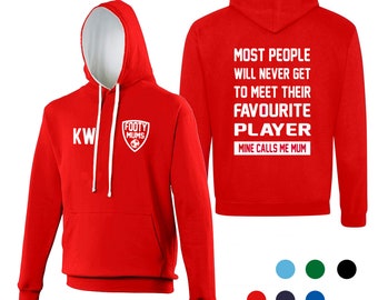 Personalised Footy mum hoodie, football jumper, lots of colours, match your Childs team