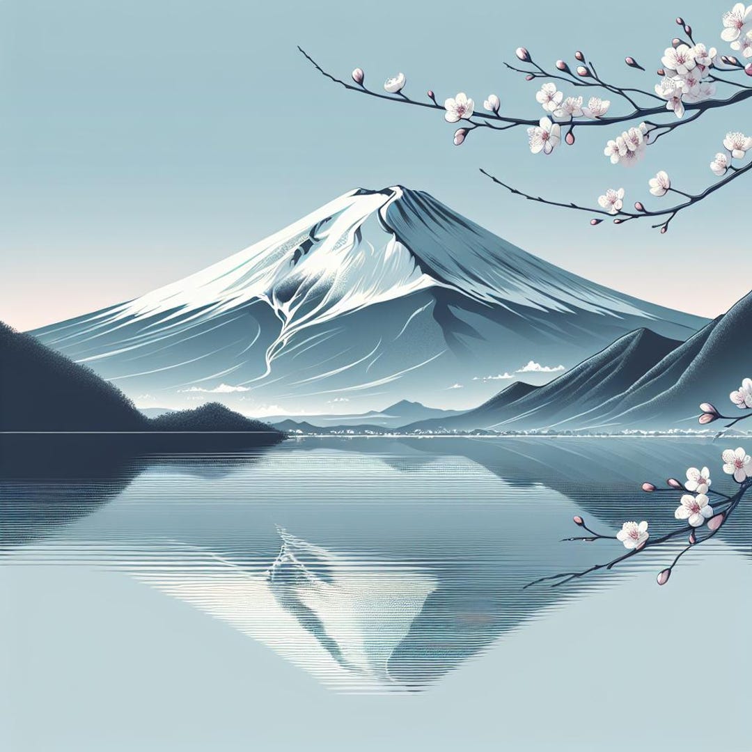 Serene Mt Fuji Art Print Japanese Cherry Blossom Landscape Wall Decor ...