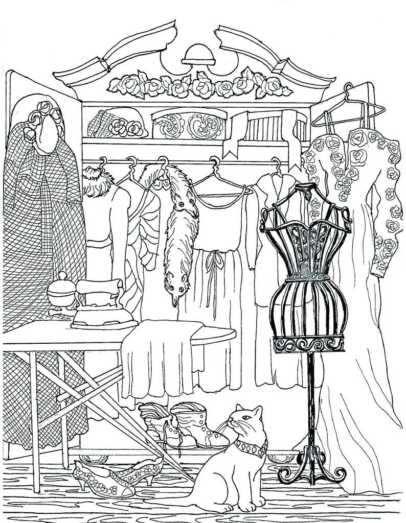 Victorian coloring pages, Victorian wedding, Victorian gowns, printable, coloring pages, vintage brides to color, amoire, trousseau image 1