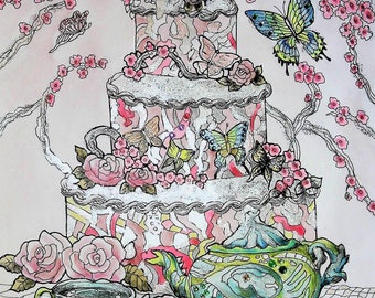 coloring page of a butterfly cake