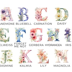 Clipart Floral Letters, DIGITAL DOWNLOAD, Flower Alphabet Clipart, Watercolor Monogram Font, Baby Nursery Wall Art, Free Commercial Use PNG image 2