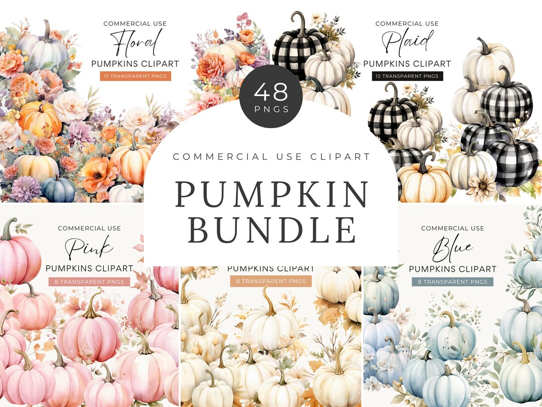 Watercolor Pumpkin Clipart Bundle, DIGITAL DOWNLOAD, Pink Blue White ...
