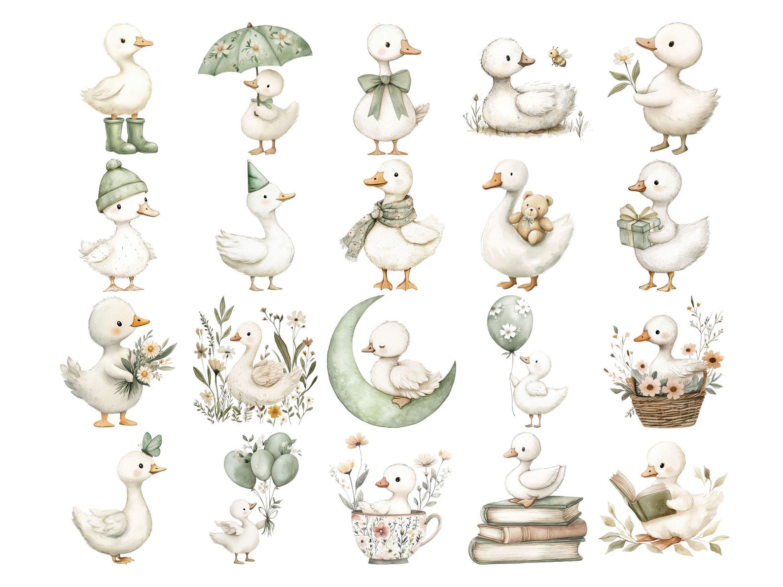 Silly Goose Clipart Spring, Vintage Watercolor Gosling Clip Art, Rustic ...