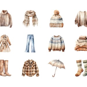 Fall Clothes Clipart Bundle, DIGITAL DOWNLOAD, Watercolor Autumn Sweater Clip Art Pack, Fashion Boho Outfit Graphics Set, Commercial Use PNG image 2