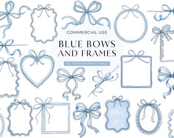 Blauwe aquarel strik clipart, flirt lint golvende framerand illustraties, preppy kronkel doodle banner, jongen babyshower, digitale download