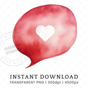 Ik hou van je clipart, enkele afbeelding DIGITALE DOWNLOAD, aquarel Valentijnsdag hart, rode tekstballon, jubileumkaart commercieel gebruik, png