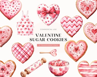 Valentines Cookie Clipart, DIGITAL DOWNLOAD, Aquarell Zuckerkeks, Liebe Herz Cookie, Valentinstag Karte Clipart, freie kommerzielle Nutzung PNG