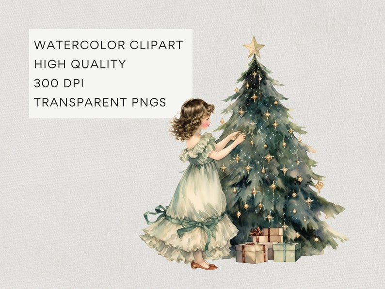 Victorian Christmas Trees Clipart, DIGITAL DOWNLOAD, Decorated