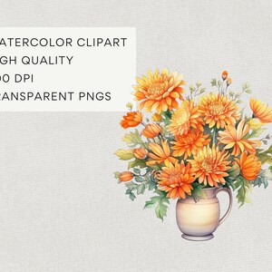 Bundle de cliparts floraux mois de naissance novembre, téléchargement numérique, pack de clipart chrysanthèmes, ensemble de bouquet de fleurs aquarelle, usage commercial PNG image 3