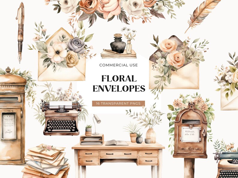 Watercolor Boho Clipart Bundle, DIGITAL DOWNLOAD, Moon Flower Clipart, Floral Butterflies Clip Art, Coffee Illustrations Commercial Use PNG image 5