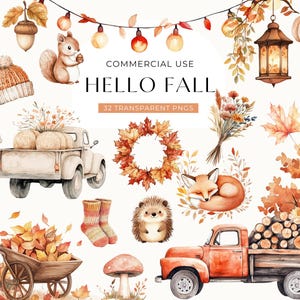 Aquarelle confortable automne clipart, téléchargement numérique, automne clipart, scrapbooking octobre, autocollants numériques, automne rustique PNG gratuit