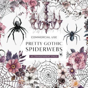 Spiderweb Spider Web Clipart, DIGITAL DOWNLOAD Halloween Clip Art, Cobweb Graphic, Watercolor Gothic Floral, Junk Journal Commercial Use PNG