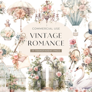 Clipart Style vintage, téléchargement numérique, aquarelle Junk Journal Clipart, Clipart scrapbooking floral, usage Commercial victorien shabby Chic PNG