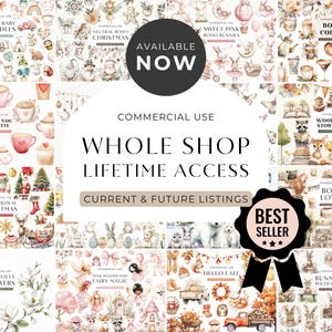 a large collection of christmas items with the words, commercial use whole shop life access
