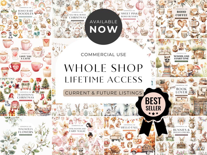 a large collection of christmas items with the words, commercial use whole shop life access