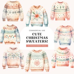 Clipart di un grazioso maglione natalizio, DOWNLOAD DIGITALE, Illustrazione di un maglione natalizio rosa, Grafica di un maglione natalizio pastello per ragazze, Uso commerciale PNG