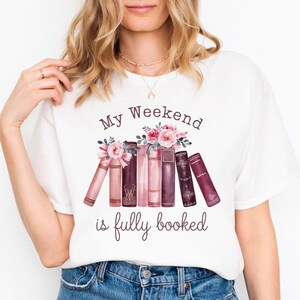 My Weekend Is Fully Booked PNG, Book Lover Sublimation Design, Bookish Gift PNG, Coquette Bow Flowers Reading PNG, Commercial Use Clip Art image 3