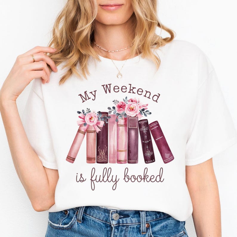 My Weekend Is Fully Booked PNG, Book Lover Sublimation Design, Bookish Gift PNG, Coquette Bow Flowers Reading PNG, Commercial Use Clip Art image 3