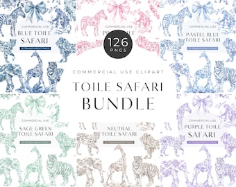 Toile De Jouy Clipart, DIGITAL DOWNLOAD, Toile Safari Baby Shower Clip Art, Watercolor Vintage Chinoiserie Jungle Animal, Commercial Use PNG
