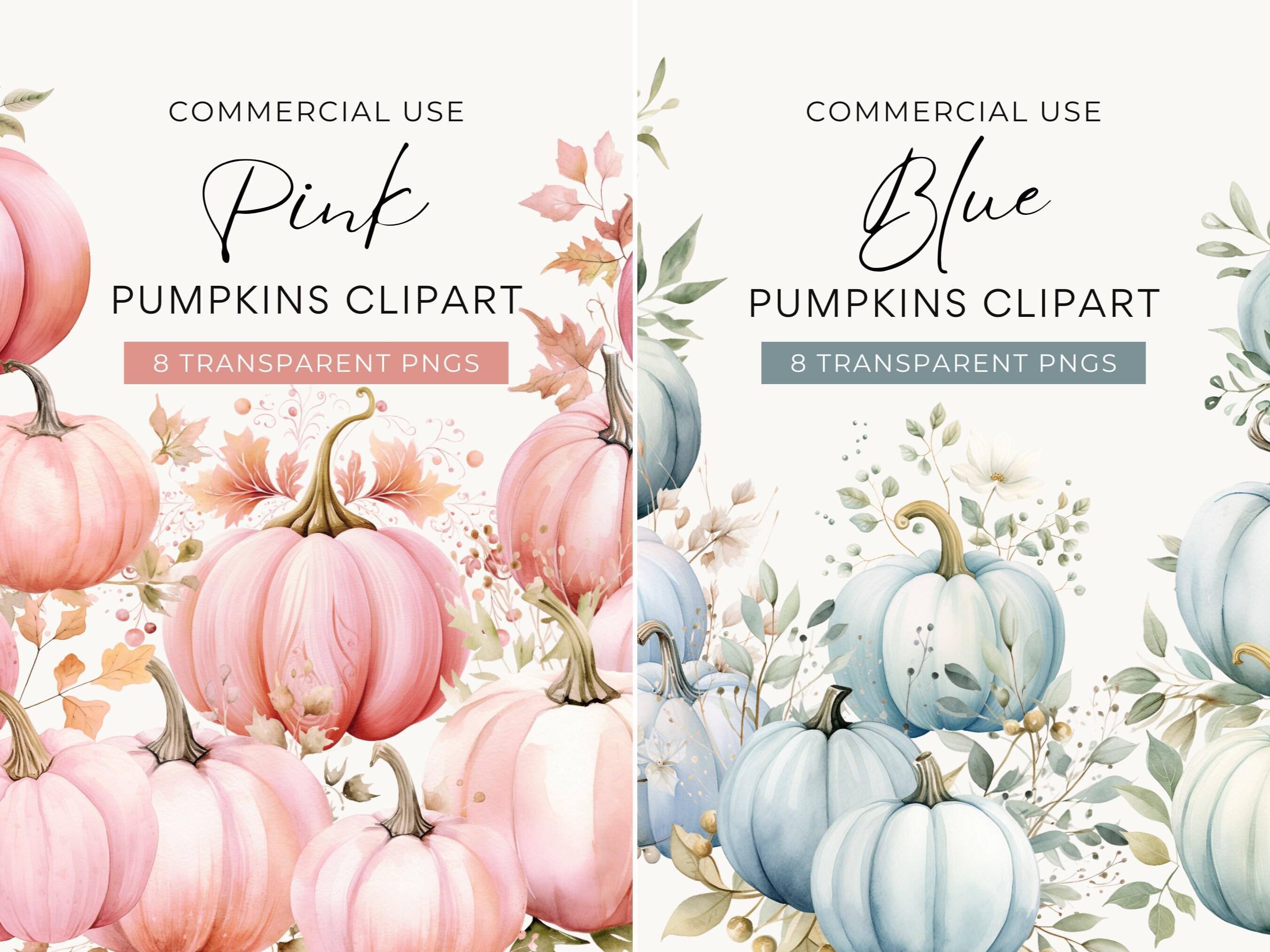 Watercolor Pumpkin Clipart Bundle, DIGITAL DOWNLOAD, Pink Blue White ...