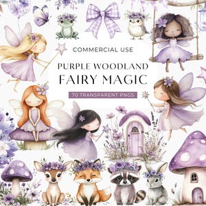 Lila Fee Clipart, niedliche Aquarell Pastell Feen, erster Geburtstag Clip Art, verzauberter Wald, Baby Dusche Clipart DIGITAL PNG