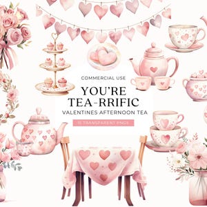 Valentinstag Tee Clipart, DIGITAL DOWNLOAD, Rosa Aquarell Nachmittagstee Party, High Tea Set, Teetasse, Galentines Day Kommerzielle Nutzung PNG