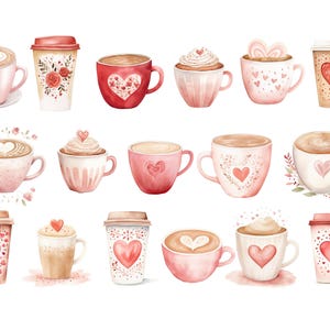 Valentinstag Kaffee Clipart, DIGITAL DOWNLOAD, Aquarell Kaffeetasse, Kaffeeliebhaber, Latte Herz, Grußkarte Clipart, kostenlose kommerzielle Nutzung PNG Bild 2