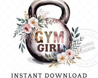 Gym Girl PNG, Fitness Sublimation Design, Kettlebell Clipart, Digital Download, Exercise Workout Clip Art, Womens Training Commercial Use