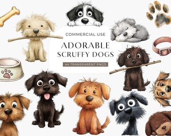 Cute Dog Clipart, Whimsical Quirky Dog Clip Art, Watercolor Puppy Images, Funny Cartoon Pet Illustration, DIY Digital Craft Graphic PNG