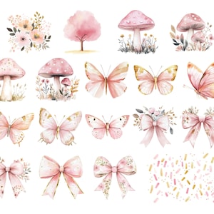 Clipart fée des bois rose, jolies fées pastel aquarelle, premier anniversaire Clip Art, forêt enchantée, baby shower clipart téléchargement numérique image 4