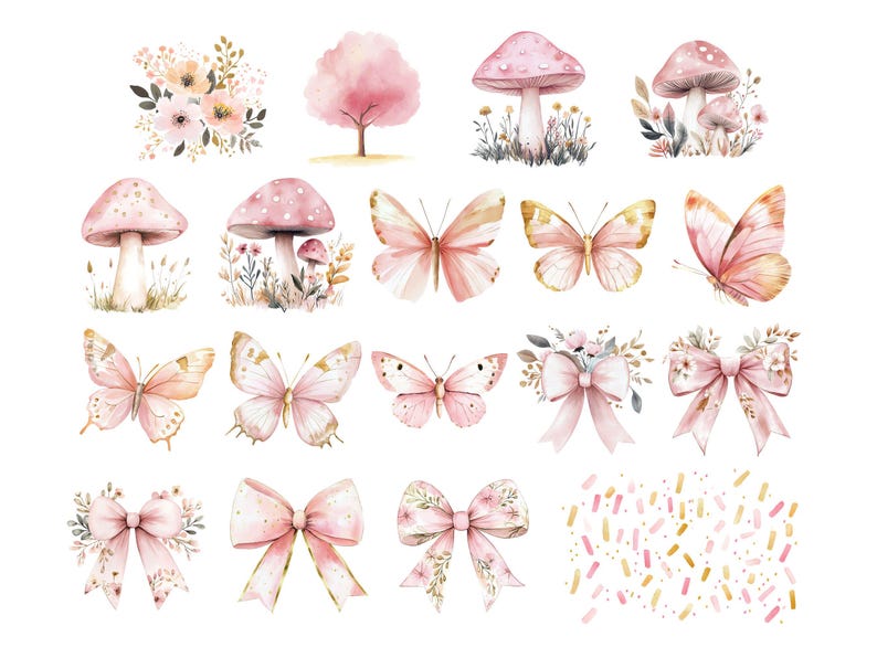 Clipart fée des bois rose, jolies fées pastel aquarelle, premier anniversaire Clip Art, forêt enchantée, baby shower clipart téléchargement numérique image 4