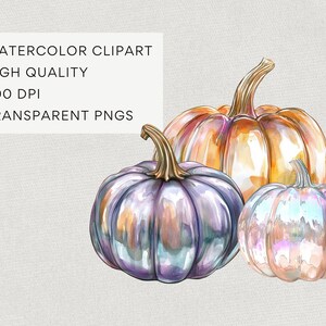 Iridescent Halloween Clipart, DIGITAL DOWNLOAD, Glass Pumpkin Watercolor Clip Art, Cute Pastel Ghost Graphic, Witches Hat Commercial Use PNG image 3