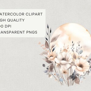 Watercolor Boho Clipart Bundle, DIGITAL DOWNLOAD, Moon Flower Clipart, Floral Butterflies Clip Art, Coffee Illustrations Commercial Use PNG image 6