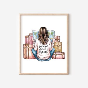 Just a Girl Who Loves To Travel PNG, Wanderlust PNG, Adventure Sublimation Design, Wanderer Clip Art, With Suitcases And Map, Commercial Use image 6