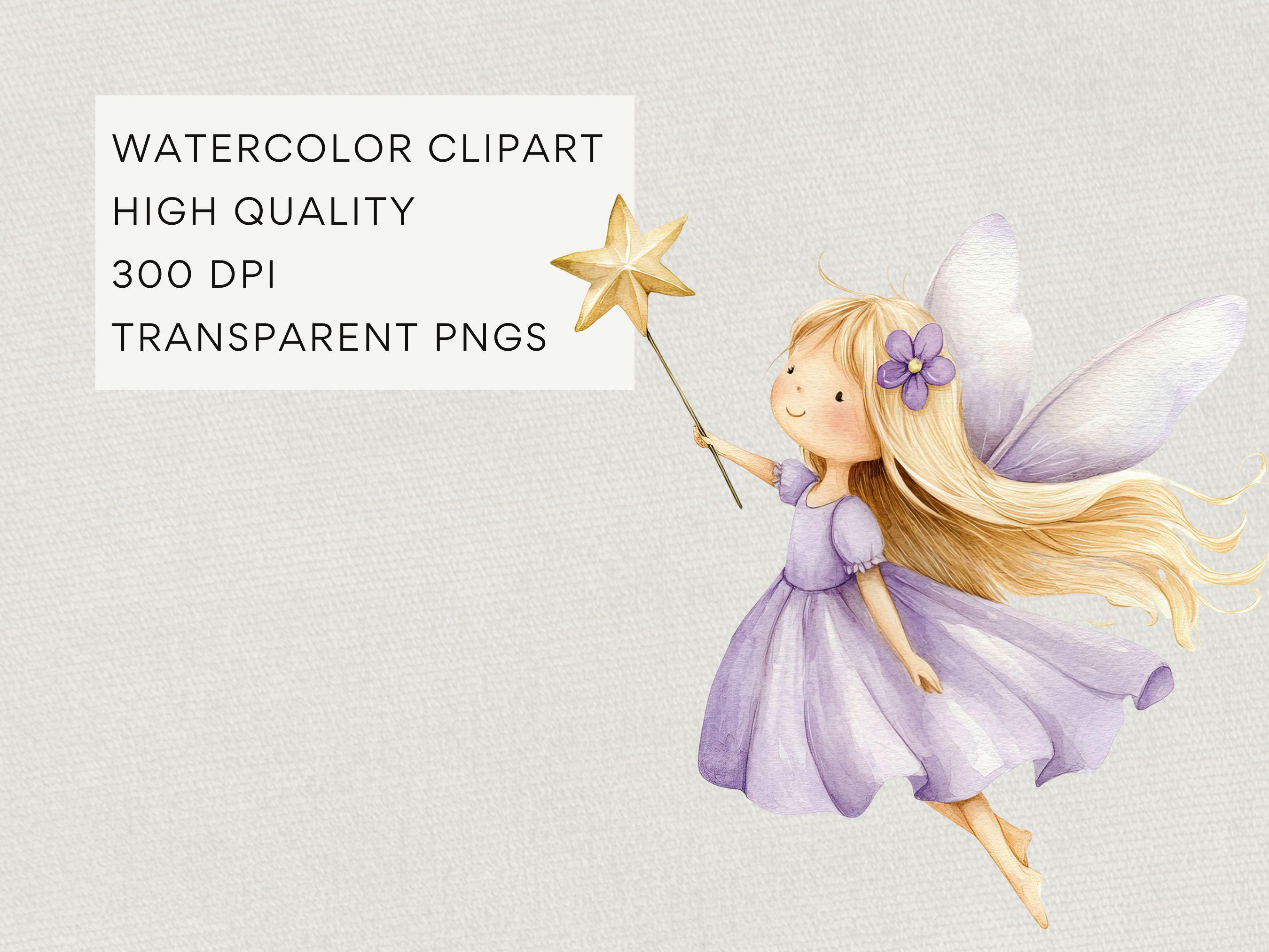 Purple Fairy Clipart, Cute Watercolor Pastel Fairies, First Birthday ...