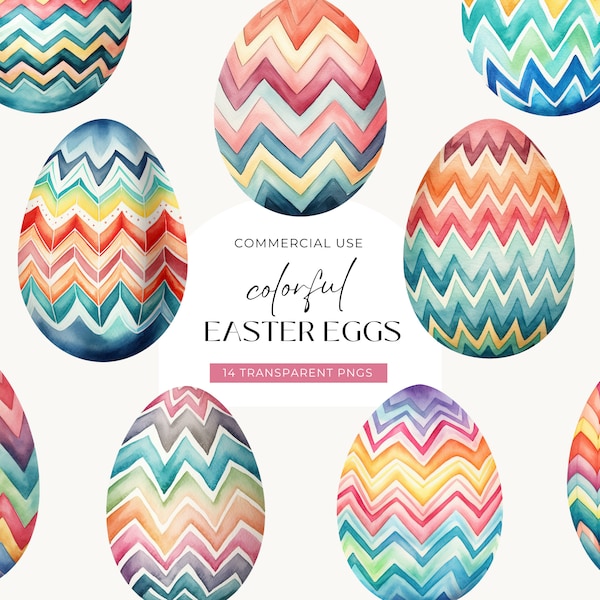 Colorful Easter Eggs Clipart, DIGITAL DOWNLOAD, Retro Groovy Easter, Rainbow Easter Egg, Watercolor Spring Clip Art, Free Commercial Use PNG