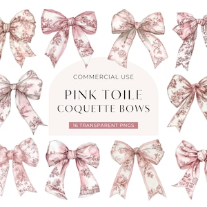 Roze toile strik clipart, digitale DOWNLOAD, coquette strikken illustraties, vintage Franse toile de jouy, lint meisje babyshower, commercieel gebruik png