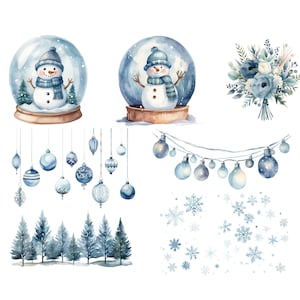 Blue Christmas Snowman Clipart, DIGITAL DOWNLOAD Cute Snowmen Clipart, Xmas Illustration, Winter Baby Boy Shower Graphic, Commercial Use PNG image 3