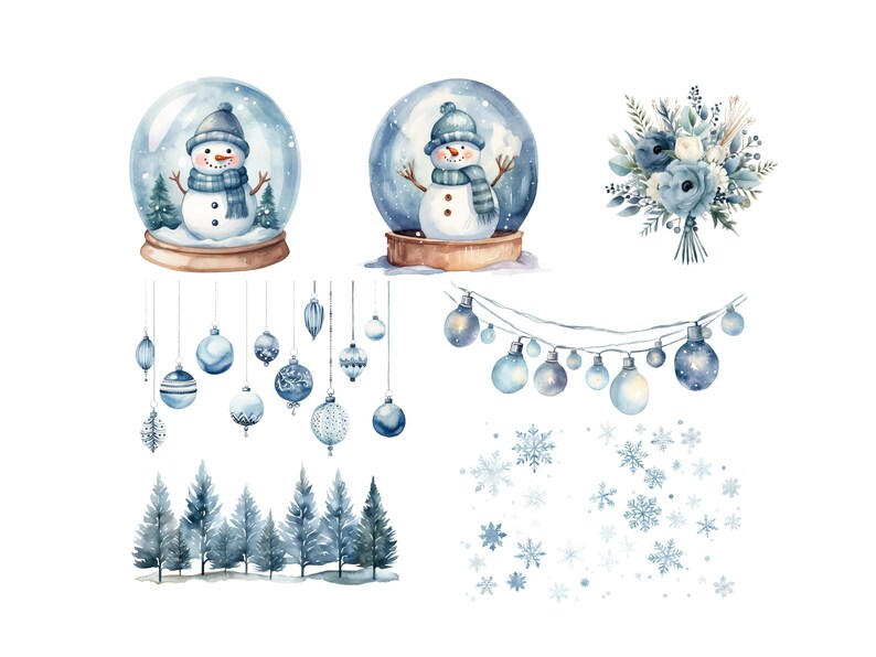 Blue Christmas Snowman Clipart, DIGITAL DOWNLOAD Cute Snowmen Clipart, Xmas Illustration, Winter Baby Boy Shower Graphic, Commercial Use PNG image 3