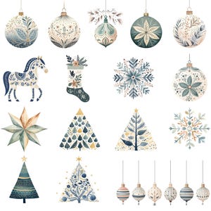 Scandi Christmas Ornament Clipart, DIGITAL DOWNLOAD, Nordic Xmas Bauble Clip Art, Scandinavian Watercolor Decorations, Commercial Use PNG image 2