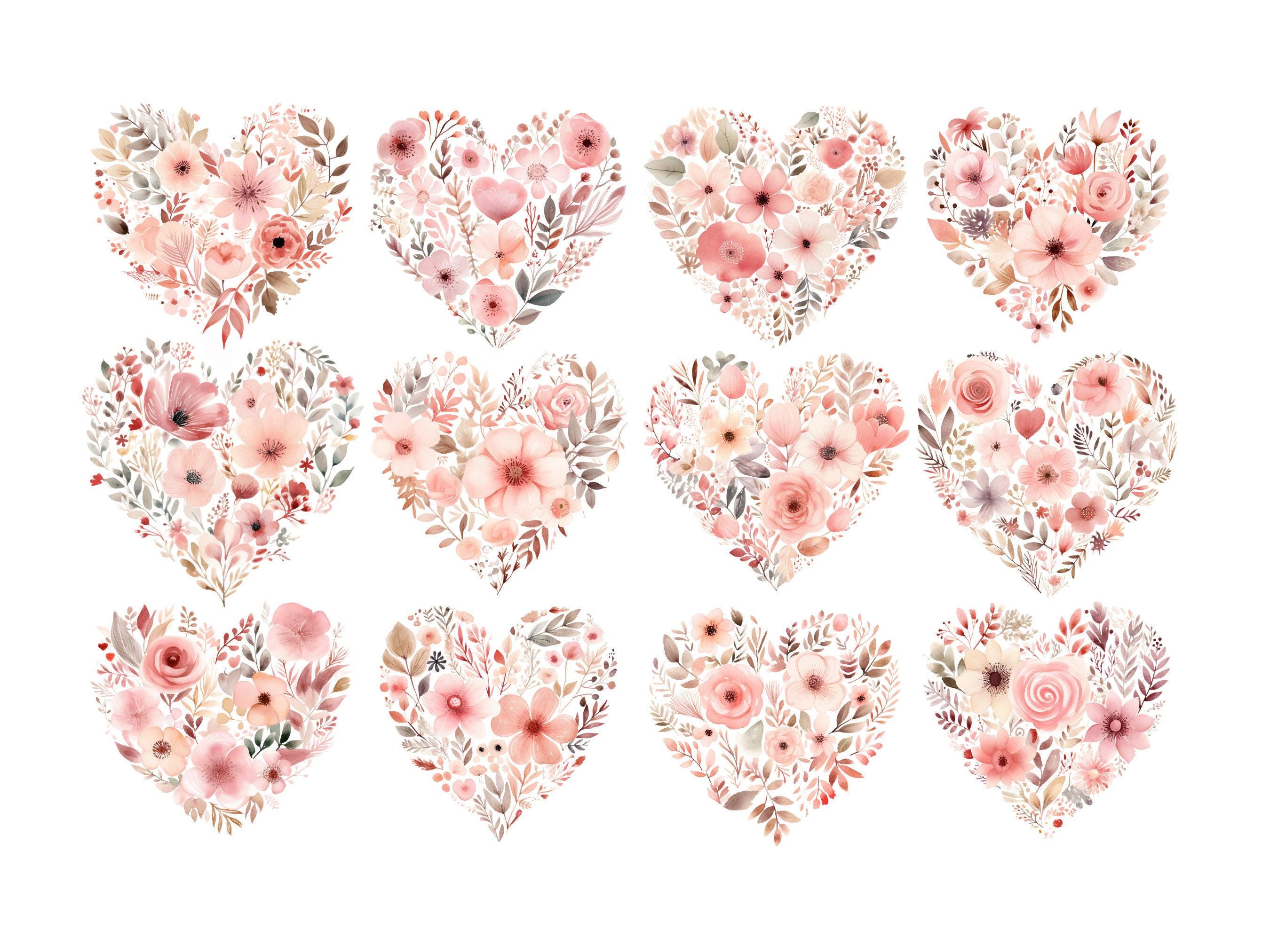 Floral Heart Clipart Pink, DIGITAL DOWNLOAD Heart With Flowers ...