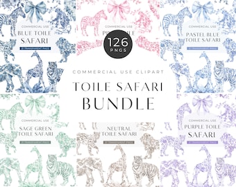 Toile De Jouy Clipart, DIGITAL DOWNLOAD, Toile Safari Baby Shower Clip Art, Watercolor Vintage Chinoiserie Jungle Animal, Commercial Use PNG