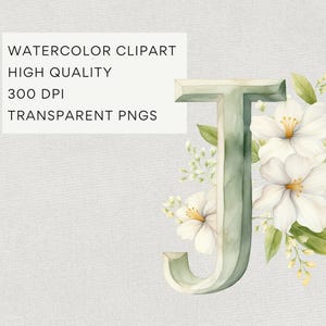 Clipart Floral Letters, DIGITAL DOWNLOAD, Flower Alphabet Clipart, Watercolor Monogram Font, Baby Nursery Wall Art, Free Commercial Use PNG image 5